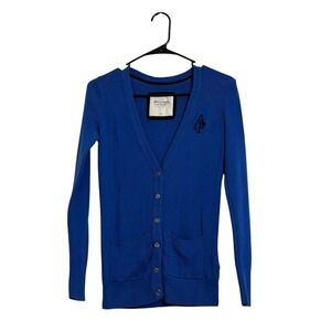 Vintage Abercrombie & Fitch Royal Blue V-Neck Button Cardigan Preppy Y2K Medium